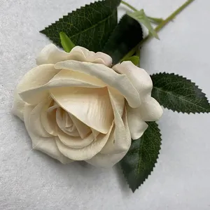 Artificial Flower Real Touch Single Rose Flower Velvet Bulk Flower Long Stem Rose For Wedding Decoration