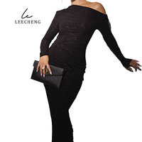 Robe courte asymétrique à col romantique et scintillant, taille empire, coupe skinny/straight-leg, style romantique