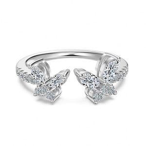 Anillo de Joyería Fina Dylam con Diseño Moderno, Plata 925, Moissanita D VVS1, Mariposas, Ajustable, para Mujer - Product Image 1