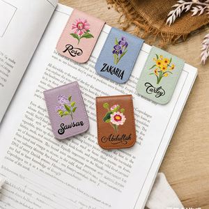 Marcadores Magnéticos de Cuero PU Personalizados |   Diseño Floral, Nombre/Texto Personalizado, Regalos Promocionales para Amantes de los Libros - Product Image 1