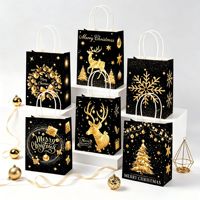 Sacs cadeaux de Noël noir et or, sacs en papier à motif sapin de Noël, élan et flocon de neige, sacs à friandises pour fête de Nouvel An et anniversaire, personnalisables