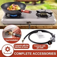 Réchaud à double brûleur, allumage manuel, plaque de cuisson extérieure, GPL, propane, camping, 2 brûleurs, réchaud portable, acier inoxydable