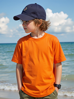T-shirt en polyester à manches courtes pour enfants, garçons et filles, de 4 à 10 ans, décontracté, pour l'été, la plage ou l'école, orange, vente en gros OEM/ODM