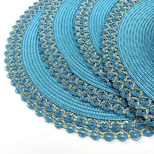 Stock Ready stile americano treccia resistente al calore in polipropilene tappetini intrecciati verde acqua tovaglietta oro per accessori da tavolo cucina - Product Image 4