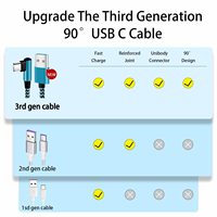 Kabel USB C Teeind 6ft 3Pack, Kabel Nilon Kepang Sudut Kanan 90 Derajat |   Kabel Pengisian Cepat 2.1A Tipe C dengan Nilon Tahan Lama