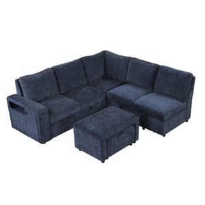 Canapé modulaire en chenille rembourré en forme de L, moderne, avec rangement, ports USB et porte-gobelets pour salons, OE HOME - Product Image 3