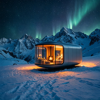 Maison portable de luxe moderne en acier léger, ignifuge, inspirée des capsules spatiales, hôtel préfabriqué, espace de vie extérieur, chambre, salle de bain