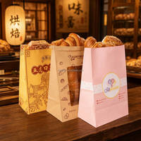 Sac en papier kraft brun et blanc personnalisé avec logo, à soufflets larges, robuste, pour plats chauds à emporter en restauration