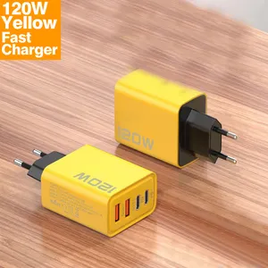 yellow charger 120w usb-c 4 port quick usb wall charger type c portable module pd fast usb c gan charger 100w for iphone 15 14