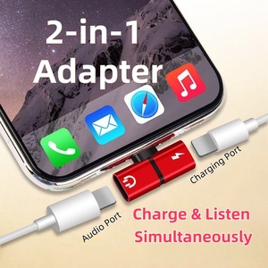 Adaptador Divisor 2 en 1 para Teléfono Móvil, 8 Pines, 7, 8, X, XS, 11, 12 MAX, Salida AC, RCA, <span class=keywords><strong>Audio</strong></span>, Carga, Convertidor <span class=keywords><strong>de</strong></span> Auriculares - Product Image 1