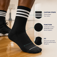 Chaussettes de sport de basketball Team Stripe pour vêtements d'équipe, marque privée avec contrôle qualité et spécifications.