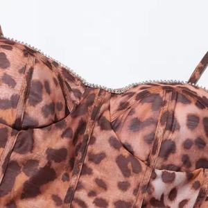 Vestido de Verano al Por Mayor a Bajo Precio para Mujer, Sexy, con Tirantes Finos, de Lino y Algodón, Vestidos Modestos, Vestido de Playa con Pedrería y Estampado de Leopardo - Product Image 4