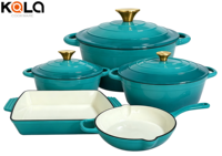 Ensemble d'ustensiles de cuisine à revêtement émaillé antiadhésif en fonte 8 casseroles et poêles avec couvercle poêle à frire casserole four hollandais sain