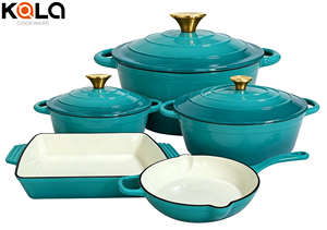 Set di pentole con rivestimento smaltato <span class=keywords><strong>in</strong></span> <span class=keywords><strong>ghisa</strong></span> antiaderente 8 pz pentole e padelle con coperchio padella padella casseruola sana forno olandese - Product Image 5