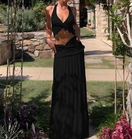 Conjuntos de Dos Piezas en Stock: Top Halter sin Mangas con Volantes y Vestido Cruzado, Conjuntos Coordinados de Moda, Ropa Coquette para Mujer