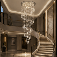 Lustre en spirale personnalisé avec boule de cristal, suspension pour plafond haut, escalier, villa, hall d'entrée, décoration LED 360°