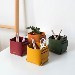 Elegant Small Catchall <b>Basket</b> for Bathroom PU Leather Storage Bins <b>Foldable</b> Rectangle Tray Organizer Box for Home Decor - Product Image 1