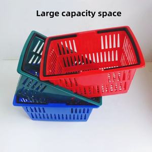 सुपरमार्केट प्लास्टिक खरीदारी भंडारण टोकरी ट्रॉली बड़ी क्षमता उत्कृष्ट भार वहन करने योग्य डबल हैंडल फैक्टरी - Product Image 4