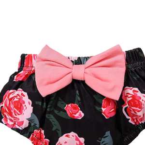 Conjunto de <span class=keywords><strong>Dos</strong></span> Piezas Personalizable con Temática de Hermanita, Top Peplum con Mangas con Volantes Rosas y Pantalones Cortos con Estampado Negro - Product Image 3