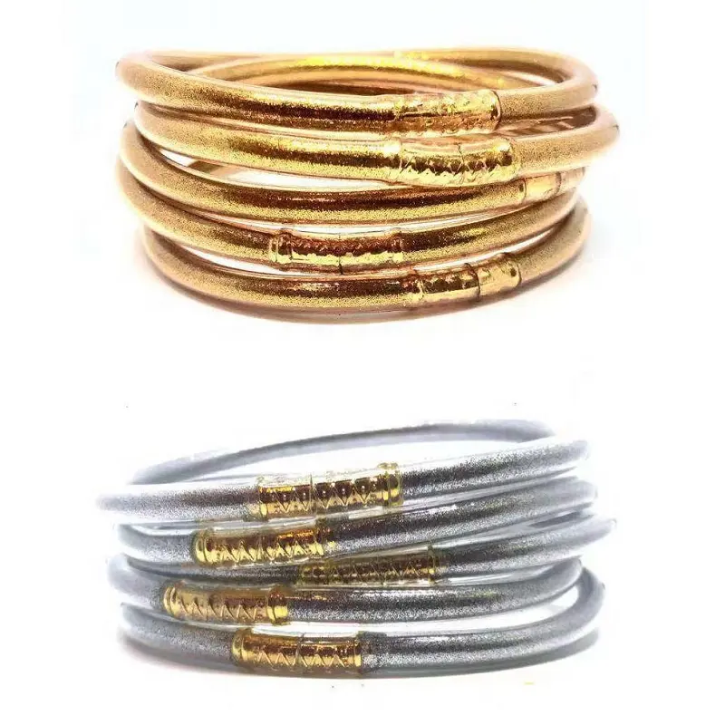5 unid/set 65mm brillo de silicona jalea pulseras de brazalete todo el tiempo brazaletes verano Bowknot brazaletes para mujeres regalos de la joyería