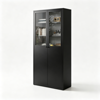 Meuble de rangement en acier noir à double porte, vitrine supérieure en verre et bibliothèque inférieure solide autoportante pour bureau à domicile