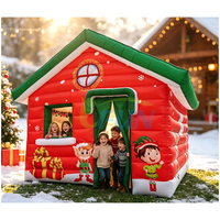Tente Grotte Gonflable Géante Père Noël, Cabane de Noël Gonflable Portable d'Extérieur avec Souffleur pour Décoration de Fête