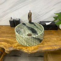 Aquarius AQ969G Nouveau design Évier de comptoir cannelé incurvé écologique en marbre vert pour salle de bain Garantie de 5 ans et plus Montage supérieur