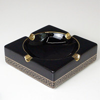 Cendrier carré en céramique de luxe noir avec design doré, accessoire pour cigares, logo couleur personnalisé, idéal comme cadeau pour les boutiques de fumeurs