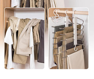Pantalon de rangement pour la maison d'usine 9-en-1 pantalon pliant Clip extensible multifonctionnel en acier inoxydable anti-dérapant tissu de garde-robe à 5 niveaux - Product Image 3