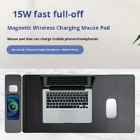 Nouveau tapis de souris à chargement rapide sans fil 15W tapis de table en cuir Extra Large avec support magnétique téléphone portable casque Logo cadeau