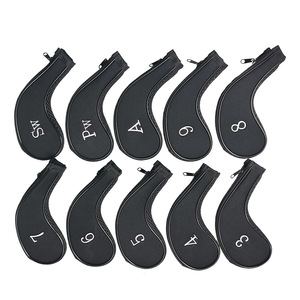 <b>Golf</b> Club Headcovers With Zipper Closure 10 Pack Protective Covers For <b>Golf</b> Clubs Black Solid Pattern - Product Image 1
