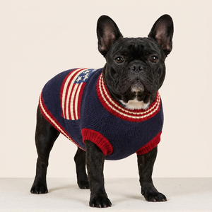 Suéter para Perro con Bandera Americana para el Día de la Independencia, Estilo <span class=keywords><strong>Bully</strong></span> Fit, Diseño Patriótico de Estrellas y Rayas, Ropa Tejida para Perros Frenchie y Bulldog - Product Image 2