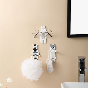 Creative Animal Cartoon <b>Adhesive</b> <b>Hooks</b> 3 Pack Removable Wall Mount For Bathroom Kitchen Decorative <b>Hooks</b> With Bear Zebra Husky - Product Image 1