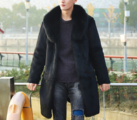 Manteau en fourrure véritable pour homme YR1225, véritable fourrure de lapin avec col en fourrure de renard