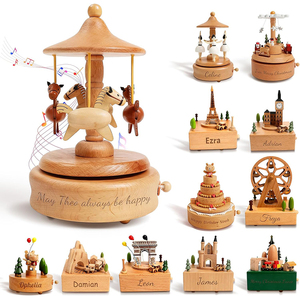 Caja de Música de Madera Hecha a Mano con Diseño de Carrusel, Madera de Haya, Temática de Parque de Atracciones, Decoración para el Hogar, Regalo de Cumpleaños para Niños, Venta al por Mayor - Product Image 2