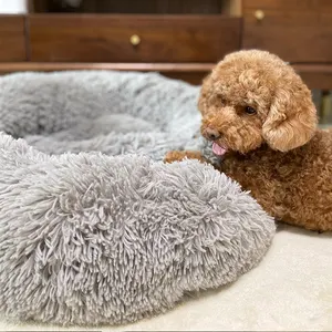 निर्माता लक्ज़री फ़्लफ़ी एक्स्ट्रा लार्ज डोनट पालतू कुत्ते बिल्ली बिस्तर, कुत्तों बिल्लियों के लिए गोल धोने योग्य कुत्ते बिस्तर