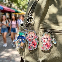 Porte-clés personnalisé double face en acrylique transparent, holographique arc-en-ciel, en résine époxy, léger, étanche, tendance mode