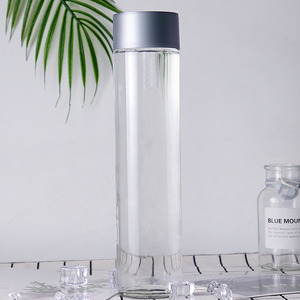 Bình nước uống thủy tinh trong suốt tròn 375ml có thể tái sử dụng, in logo tùy chỉnh, kiểu Voss, nắp vặn - Product Image 2