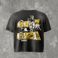 T-shirt Homme Surdimensionné Personnalisé Senzhou Crop Shirt 100% Coton Épais Imprimé Vintage Effet Usé Délavé à l'Acide