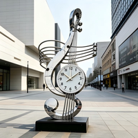 Sculpture Horloge Musicale Moderne Personnalisée en Acier Inoxydable Poli, Statue Artistique Clé de Sol Résistante aux Intempéries pour Espaces Publics Extérieurs