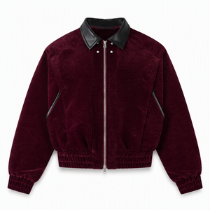 Wholesale Custom Logo Men's Corduroy Cropped <b>Zip</b>-<b>Up</b> <b>Jacket</b> Faux Leather Collar Bomber Streetwear Fashion Outerwear OEM Available - Product Image 2