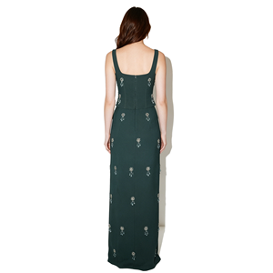 Vestido Maxi de Satén A&J ODM con Cintura Natural y Peplum, Escote Redondo, Sin Mangas, Verde Oscuro, para Noche, Invitada de Boda, Formal, Otoño - Product Image 2