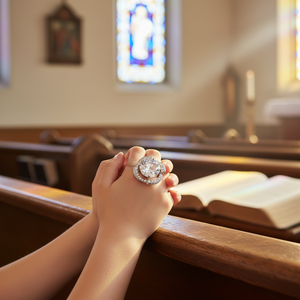 Oro placcato chiaro pietra CZ anelli di fiori elasticizzati alla moda stile religioso ovale taglio intarsio forma geometrica per bambini cristiani - Product Image 3