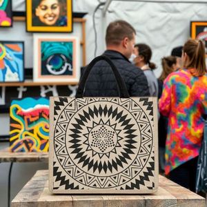 Bolso de Hombro de Yute de Gran Capacidad Estilo Bohemio, Bolso de Compras Geométrico Retro, Bolso de Playa de Cáñamo para Mujer - Product Image 6