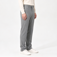 Celana Panjang Pria MTM OEM Slim Fit Tailored Custom Abu-abu Campuran Wol Model Flat Front Kancing Depan