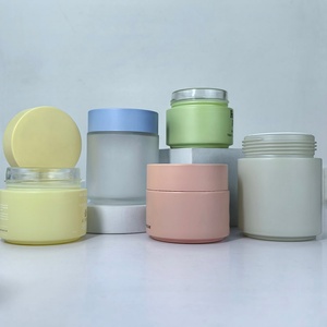 Pot cosmétique de luxe en verre rose givré vide pour crème visage, corps et yeux 50g, avec couvercles - Product Image 5