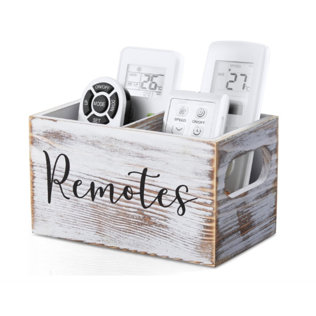 Professional Remote Control Holder Retro White TV Remote Holder Remote  Table Wooden Remote Box for Nightstand