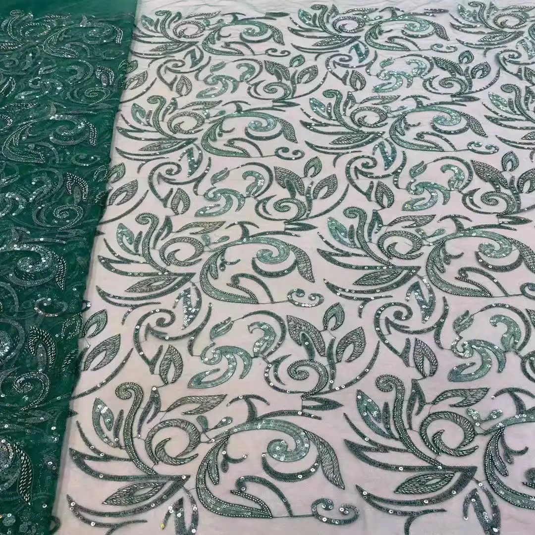Высококачественная вышитая павлином зеленая африканская Тюлевая кружевная ткань для свадебного платья