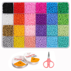 Cuentas de vidrio Crystal Tec de 3 mm, 24 colores, con hilo y tijeras para la elaboración de joyería - Product Image 1