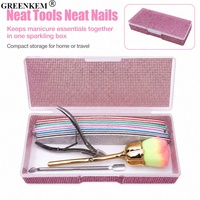 Caja de Almacenamiento de Herramientas de Uñas con Pedrería Rosa para Salón, Lima de Uñas, Empujador de Cutículas, Tijeras, Cepillo, Juego de Herramientas Profesionales para Arte de Uñas